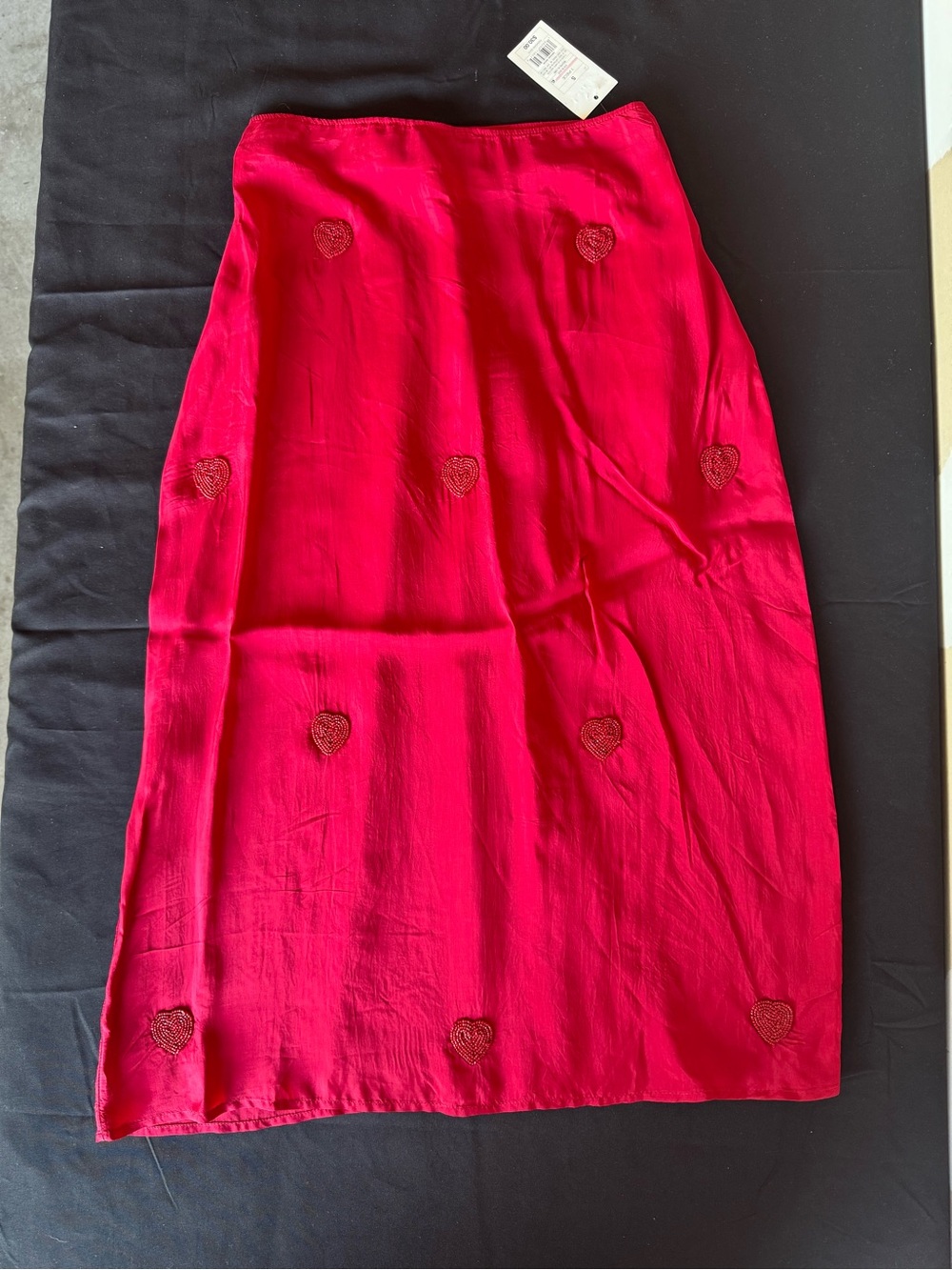 NWT A New Day Red Satin Beaded Heart Midi Skirt Women's Small